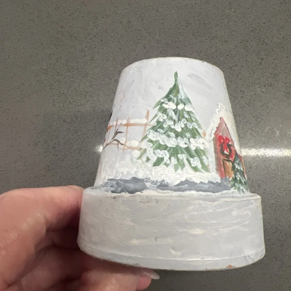 Set of 2 Very Small Handpainted Christmas Plant Flower Pots
